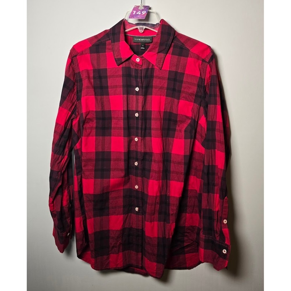 Lane Bryant Womens Button Up Red Black Buffalo Plaid Flannel Shirt Plus Size 16